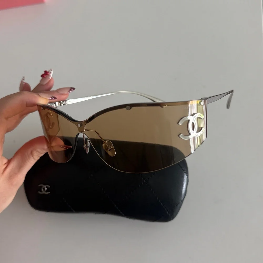 Authentic Chanel Shield Rimless Amber Sunglasses